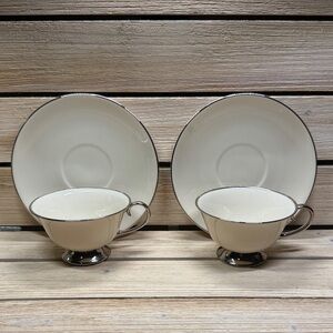 Flintridge Bellmere China Tea Cup & Saucer Set/2 Ivory Platinum